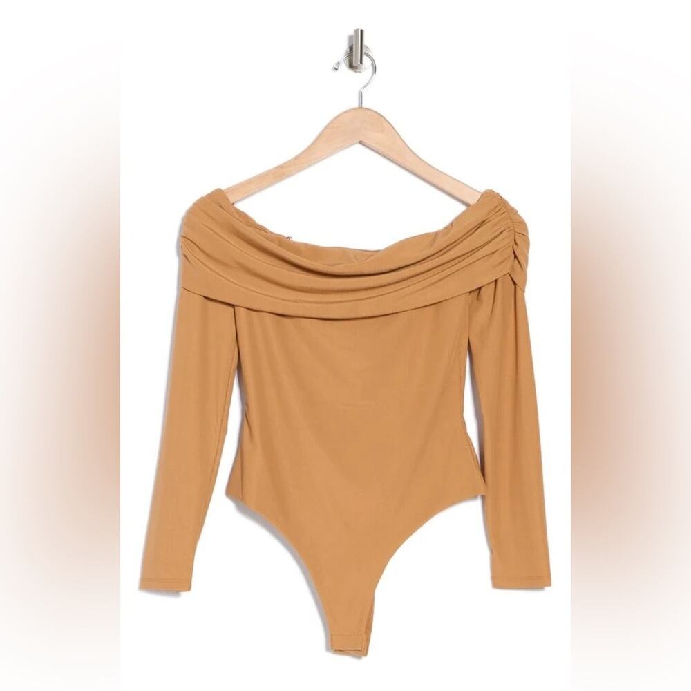 AFRM NWT Noah Long Sleeve Drape Shoulder Bodysuit Tan Brown Size Medium - Picture 4 of 10
